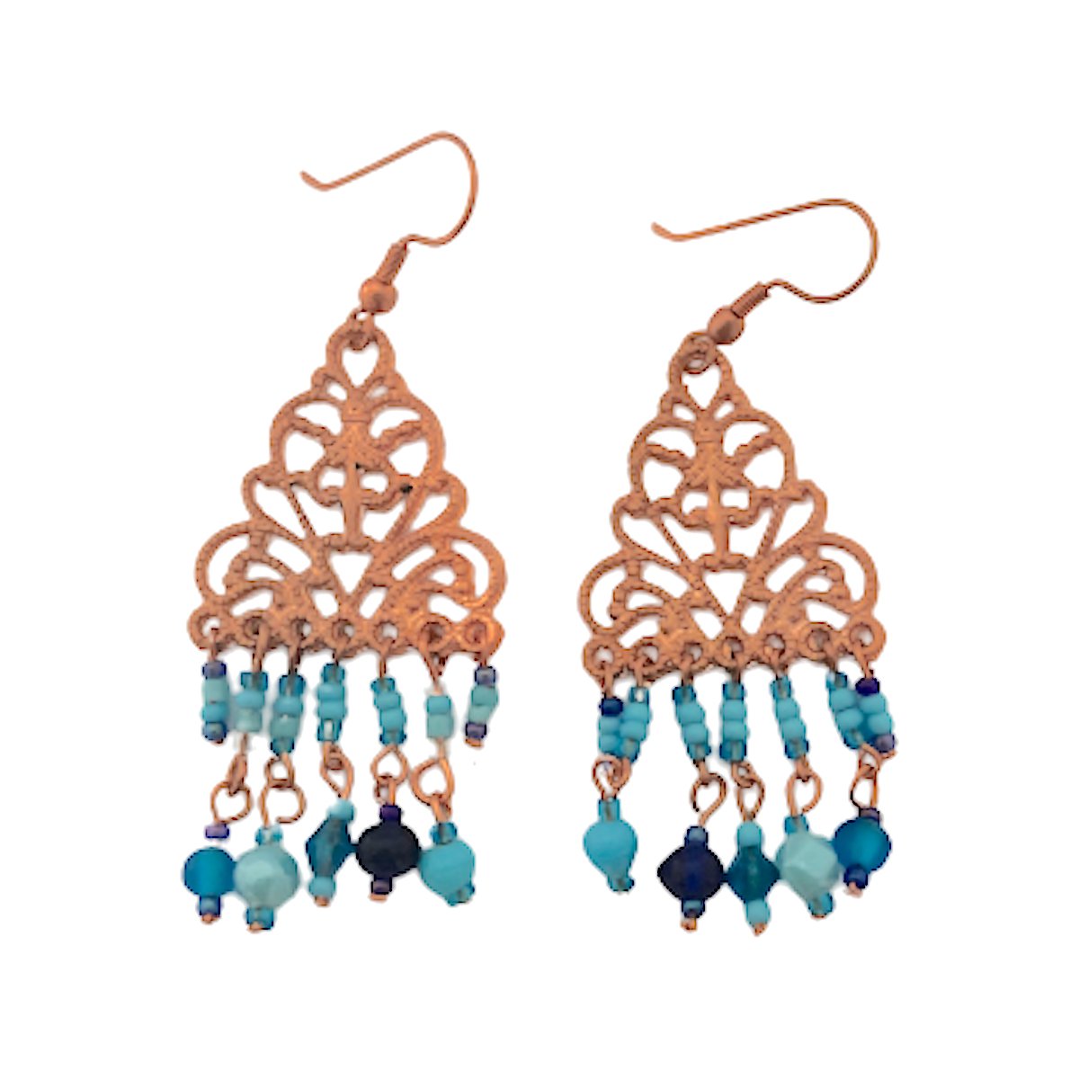 Oorhangers - Koperkleurig, blauw - Met kraaltjes - 6.3 Centimeter - Damesdingetjes