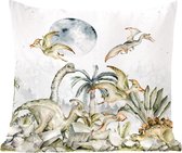 Kussen voor kinderkamers - Slaapkamer decoratie - Dinosaurus - Kinderen - Jungle - Groen - Dieren - Natuur - 45x45 cm - Kussen voor kind