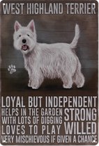 Wandbord – West Highland Terrier – Hond – Huisdier - Retro -  Wanddecoratie – Reclame bord – Restaurant – Kroeg - Bar – Cafe - Horeca – Metal Sign – 20x30cm