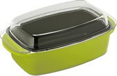 Relaxdays Ovenschaal met deksel - aluminium en glas - braadslede - antiaanbaklaag - groen