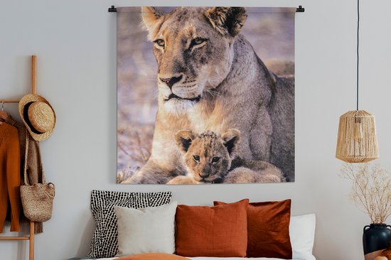 Tapisserie - Tapisserie - Lionne - Lion - Cub - 150x150 cm - Tapisserie