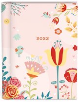 Fragile zakagenda 2022 - iets groter dan een A6 formaat zakagenda - verborgen ringband - binnenzijde 7 dagen 2 pagina planner - (12x16cm) lichtblauw met bloemenprint design