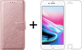 iPhone 7/8/SE 2020 hoesje bookcase rose goud apple wallet case portemonnee hoes cover hoesjes - 1x iPhone 7/8/SE 2020 screenprotector
