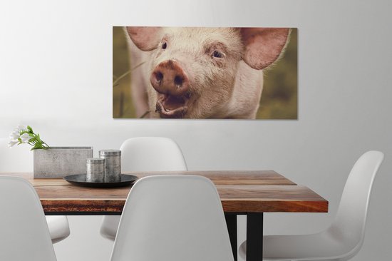 Toile Peinture Cochon - Portrait - Animal - 80x40 cm - Décoration murale