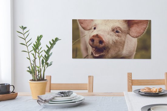 Toile Peinture Cochon - Portrait - Animal - 80x40 cm - Décoration murale