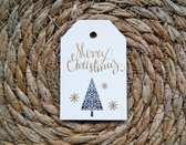 Labels Kerstboom met sneeuwvlok Merry Christmas wit kraft 4,5 cm x 6,5 cm (set van 10 stuks) - Kerst - Cadeaulabels - Labels - Kerstlabels