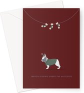 Hound & Herringbone - Blauwe Piebald Franse Bulldog Kerstkaart - Blue Piebald French Bulldog Festive Greeting Card