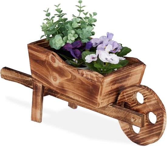 bloempot kruiwagen - hout - 19 x 47 x 15 cm - voor binnen - buiten - balkon