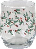 Clayre & Eef Waterglas Ø 8*9 cm Transparant Glas Hulstblaadjes Drinkbeker Drinkglas