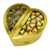 Luxe gouden doos met lang houdbare rozen en chocolade - 3 jaar houdbare gouden rozen