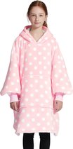 JAXY Hoodie Deken - Snuggie - Snuggle Hoodie - Fleece Deken Met Mouwen - 1150 gram - Roze Stip