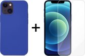 iPhone 13 hoesje blauw siliconen case apple hoesjes cover hoes - 1x iPhone 13 screenprotector