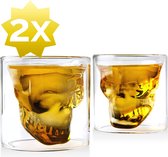 Skull Glazen - Design Schedel Whiskey Glas - Set van 2 Whiskeyglazen - 100ML per stuk - Borrel Party Feest Glazen