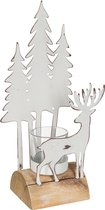 J-Line T-Lichthouder Kerst Hout/Metaal Wit/Naturel Small