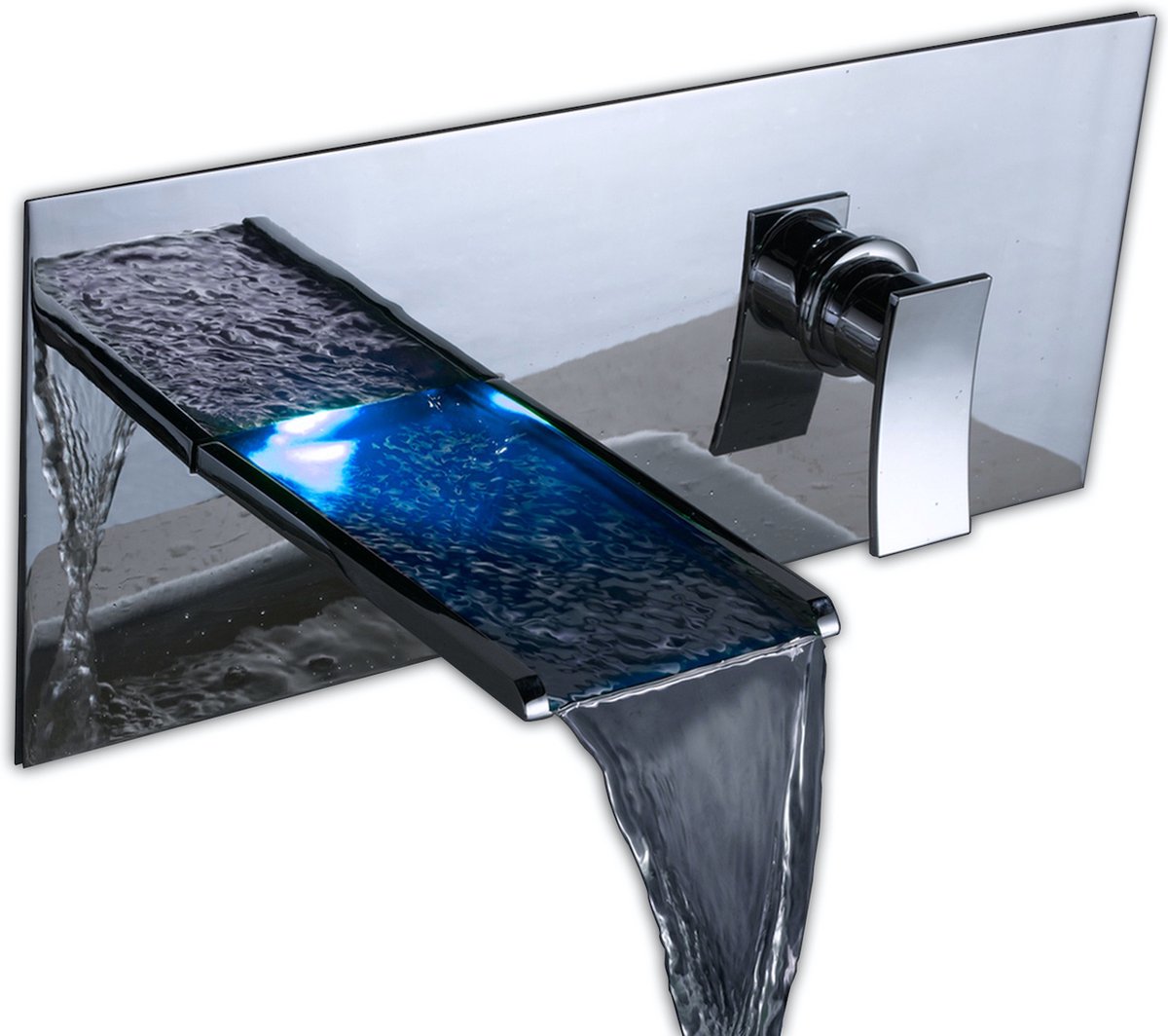Mawialux waterval inbouw wastafelkraan - vierkant - Chroom - LED verlichting - Frits