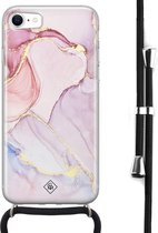 iPhone 8/7 hoesje met koord - Marmer roze paars | Apple iPhone 8 crossbody case | Zwart, Transparant | Marmer