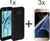 iParadise Samsung S7 Hoesje - Samsung Galaxy S7 hoesje zwart siliconen case cover - 3x Samsung S7 Screenprotector