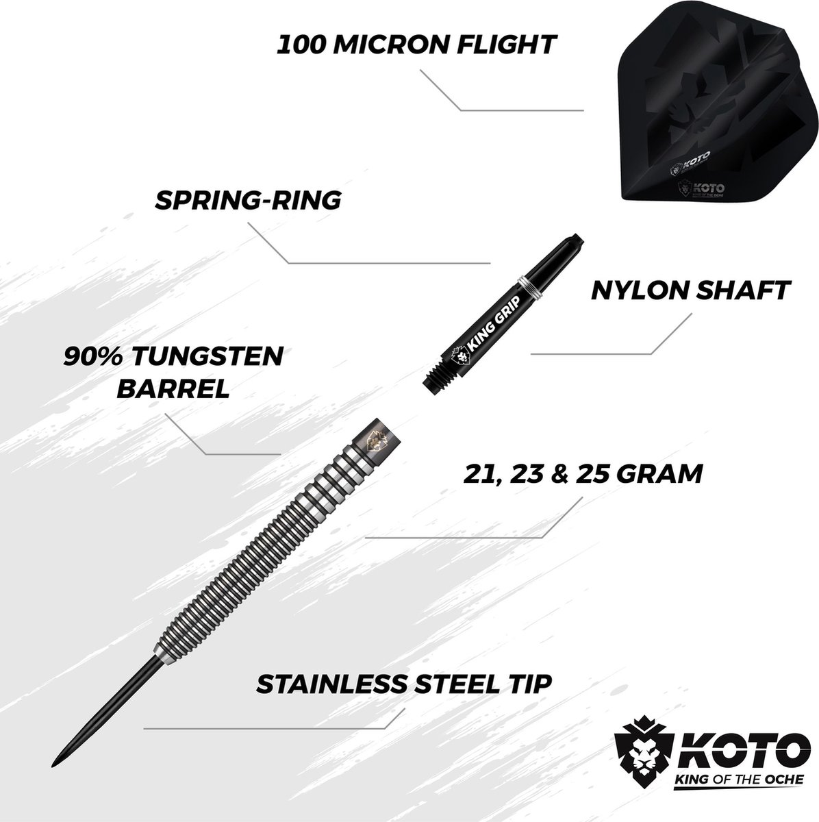 KOTO - Zoom Black Electro 90% Darts 25 Gram, Dartpijlen, Zwart, Darts Set Incl. 3 Barrels, KOTO Flights Shafts & Dartwallet, Stevige Ringgrip KOTO - Zoom Black Electro 90% Darts 25 Gram, Dartpijlen, Zwart, Darts Set Incl. 3 Barrels, KOTO Flights Shafts & Dartwallet, Stevige Ringgrip