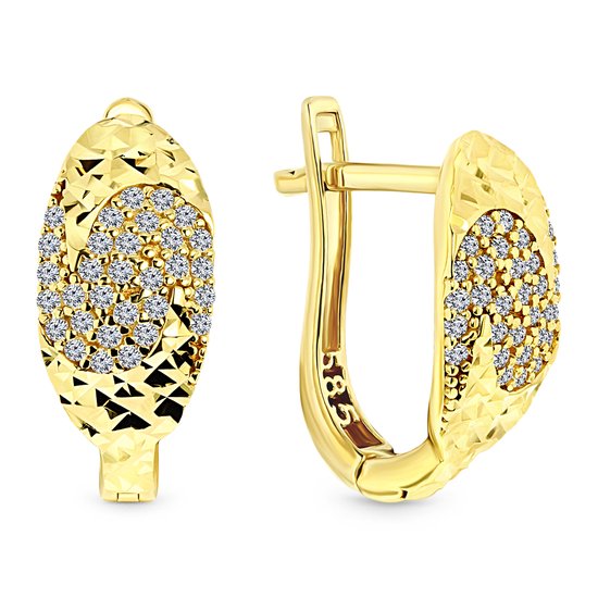 Juwelier Emo - Boucles d'oreilles d'Oreilles Fantaisie Or 14 Carats Femme - Pierres Zircone - Longueur 15 mm