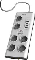 Philips 6-voudige stekkerdoos - SPN7061WA/19 - 230V - Wit - USB/USB-C - Coaxaansluitingen - Netspanningsbeveiliging