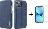 Luxe Telefoonhoesje voor Apple iPhone 13 | Hoogwaardig Leren Bookcase | Luxe Uitstraling | Flip Case | Portemonnee | Blauw + 1x Screen Protector