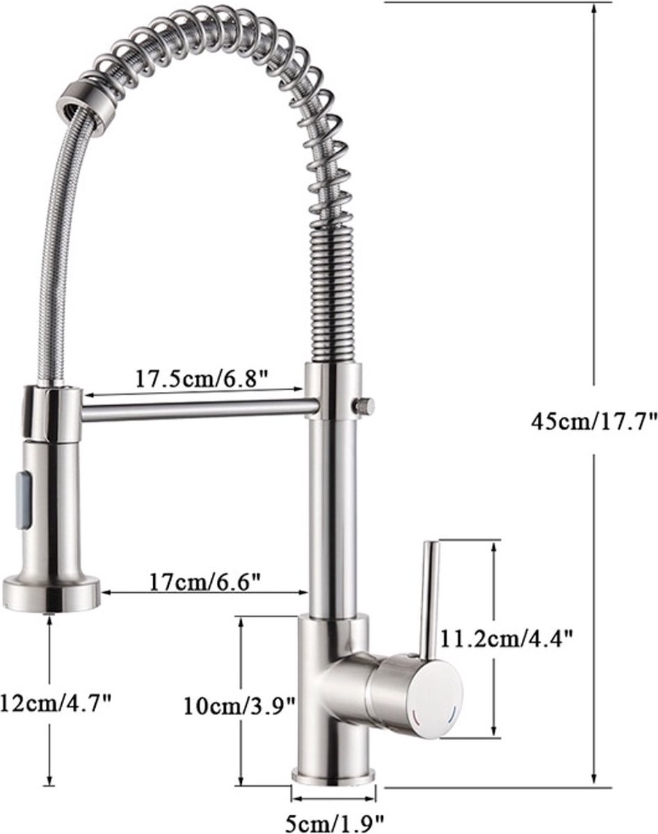 Sanisupreme® keukenkraan Bologna gebogen met veer nikkel brushed