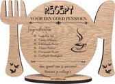 Recept pensioen - gepersonaliseerde houten wenskaart - kaart van hout - VUT - luxe uitvoering met eigen tekst