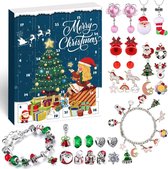 Adventskalender 2021 - Voor kinderen - Kerst - Sieraden - Sinterklaas cadeautjes - Kerstcadeau - 2 Armbanden - 2 Paar oorbellen - 24 Bedeltjes