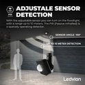 Projecteur LED noir avec capteur réglable, détection à 100° jusqu'à 10 mètres.