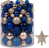 Kerstballen Plastic – Champagne Blauw - Kerstballen set van 101 stuks met Piek