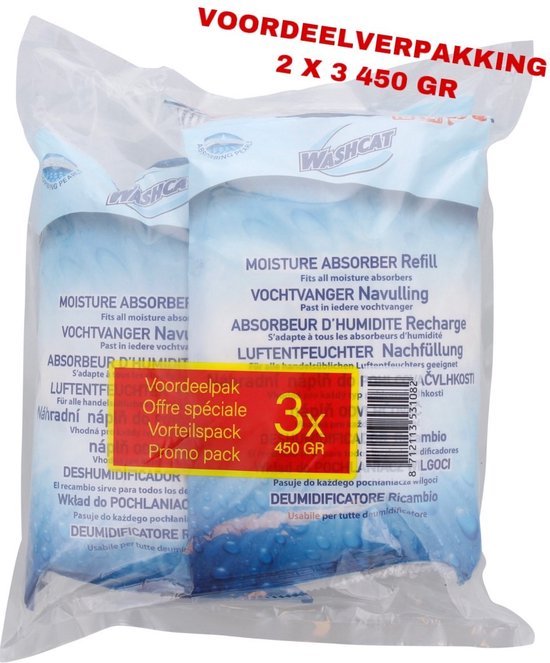 Vochtvanger navulling - Vochtvreter - Navulzak - Voordeelverpakking - 6 x 450 gr