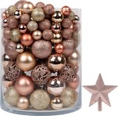 Kerstballen Plastic – Champagne & Rose - Kerstballen set van 101 stuks met Piek