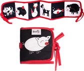 Contrasterend sensorisch boekje "dieren" | Rood, zwart en wit | 12x12/72cm | + 0m | Montessori speelgoed voor peuters | Stoffen boekje | 100% Katoen | Machinewasbaar | EU product