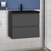 Wastafelonderbouw met onderkast 60 cm badkamermeubels met zwart wastafel, gastentoilet antraciet mat