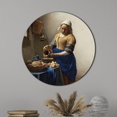 Muurcirkel Het Melkmeisje  - Wanddecoratie - Foto op Forex  - Schilderij van Johannes Vermeer  - Diameter  Ø40 cm