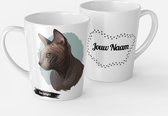 Een heerlijke latte uit een mooie Don Sphynx Katten Mok