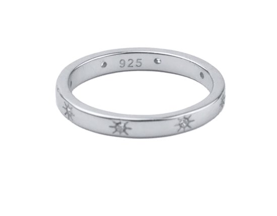 Ring dames | dames ring | aanschuifring | zilveren dames ring | 925 zilver | ring met sterretjes | Zirkonia steentjes | cadeau voor vrouw | 17 mm | black friday 2023 | schoencadeautje sinterklaas | kerstcadeau voor vrouw