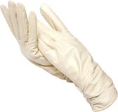 Leren handschoenen – Dames – Kleur wit – Maat M – Schapenleer – Gevoerd – Lengte tot over de pols