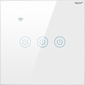 TechU™ Slimme Wandschakelaar 3 Knoppen – Wifi & App – Wit – Alexa Amazon & Google Assistant – Hard glaspaneel – Waterdicht