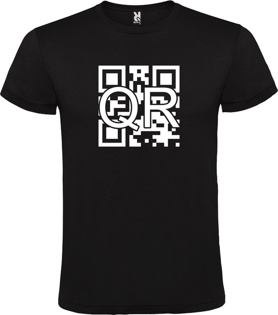Zwart T-Shirt met “ QR code “ afbeelding Wit Size XXXL