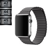 Geschikt voor Apple Watch Bandje - Leather Loop PU Leer - Apple iWatch Series 1/2/3/4/5/6/SE/7 - 42/44/45mm - Grijs