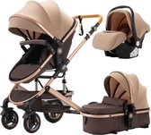 Luxe kinderwagen - Baby buggy - 3 in 1 - Zeer veilig -  600D Oxford bekleding - Duurzaam - Aluminium frame - Beige/Goud