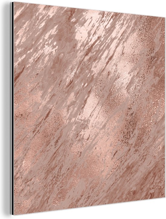 Wanddecoratie Metaal - Aluminium Schilderij Industrieel - Marmer - Rosé - Goud - 50x50 cm - Dibond - Foto op aluminium - Industriële muurdecoratie - Voor de woonkamer/slaapkamer