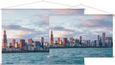 Downtown Chicago skyline bij zonsondergang in Illinois - Foto op Textielposter - 120 x 80 cm