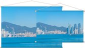 Gebergte achter de panoramische skyline van Busan - Foto op Textielposter - 45 x 30 cm