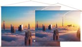 Panoramisch zicht op een met wolken bedekte Dubai-skyline - Foto op Textielposter - 90 x 60 cm