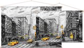 Karakteristieke tekening van het straatbeeld van New York - Foto op Textielposter - 90 x 60 cm