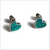 Aramat jewels ® - Zweerknopjes oorbellen hart opaal zilverkleurig chirurgisch staal 10mm