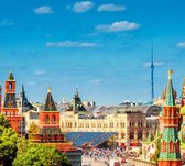Kleurrijke blik op het Rode Plein en Kremlin in Moskou - Fotobehang (in banen) - 450 x 260 cm