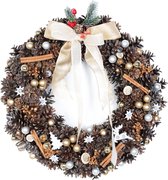 Holtaz® - Kerstkrans -  Kerstdecoratie – Adventsdecoratie -  Kerstdecoratie -  Luxe Kerstkrans – Handgemaaktekrans – Kerstversiering -  Decoratie voor de kersttafel - Bruin 35cm